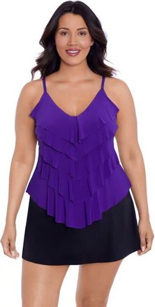 Trimshaper Rachel 5 Tier Ruffle Plus Size Tankini Swimsuit Top in Plum at Nordstrom, Size 12