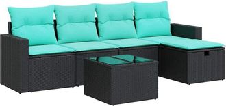 vidaXL Set De Sof&aacute;s De Jard&iacute;n 6 Piezas Y Cojines Rat&aacute;n Sint&eacute;tico Negro Vidaxl