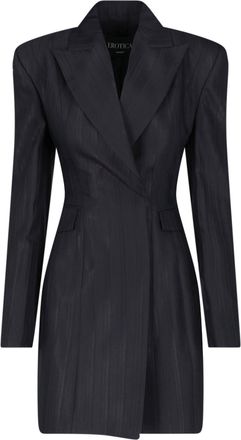 Dondup Black Virgin Wool-Blend Robe-Manteau Mini Dress
