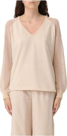 Liu Jo Netmouw V-hals Trui - Dames - Blouses - Beige - S - Overhemden