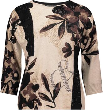 Betty Barclay Truien & Vesten, Dames, Beige, S, Bloemen Batwing Trui met Fonkelende Details