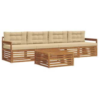 vidaXL Conjunto De Sof&aacute;s De Exterior Con Coj&iacute;n 5 Pcs Natural Y Beige Vidaxl