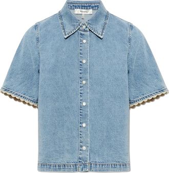 Frame Denim Denim blouse met korte mouwen - Dames - Spijkeroverhemden - Blauw - XS - Denim - Overhemden