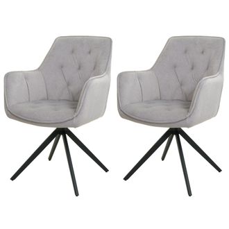 Hhg Hhg - Nunca Usado] Juego De 2 Sillas De Comedor 503, Silla De Cocina Silla Tapizada Con Reposabrazos, Giratoria, Metal Tela/textil, Gris Claro