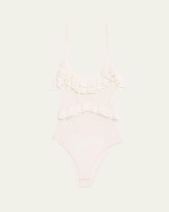 Ulla Johnson Bania Ruffled Pointelle Knit Bodysuit