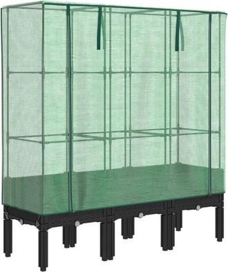 vidaXL Raised Bed with Greenhouse Cover Rattan Look 120x40x140 cm vidaXL