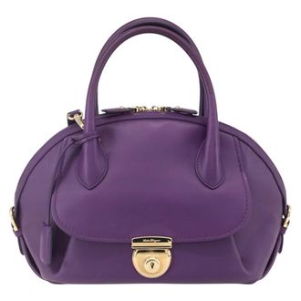 Ferragamo Vintage Fiamma Satchel Leather Purple Leather Handbag (Pre-Owned)