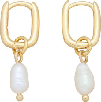 st. Moran Freshwater Pearl Rectangular Hoop Earrings in White at Nordstrom