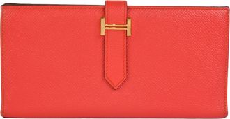 Herm&egrave;s Bearn Capucine Rouge H Epsom Leather Long Wallet (Bi-Fold) (Pre-Owned)