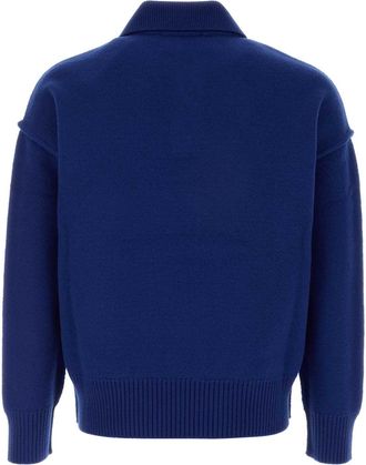 Ami Mens Electric Blue Wool Polo Shirt Bleu Roi-Noir Exterior: Virgin Maglieria Roi/noir Sweater
