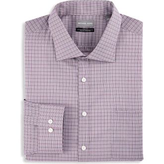 Michael Kors Big & Tall Performance Plaid Dress Shirt in Wine at Nordstrom, Size 17.5 - 38