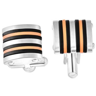 Pompeii3 Mens Polished Stainless Steel Brushed Black And Orange 16mm Cufflink