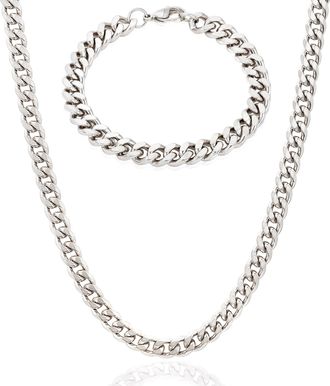Crucible Jewelry Curb Bracelet and Necklace Gold Chain Set