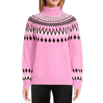 Generic Fairisle Jumper Women Trendy Plus Size Polo Neck Jumpers Fair Isle Roll Neck Knitted Sweaters Winter Thermal Warm Pullover Sweaters Festive Knitwear,D