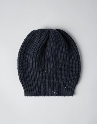 Brunello Cucinelli WomenS Night Wool Silk Ribbed Knit Hat, Size M