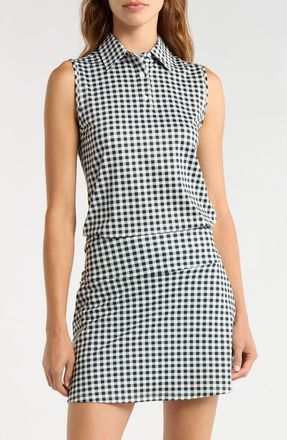 Rhone Court Gingham Sleeveless Polo in Black Gingham at Nordstrom, Size Xx-Large