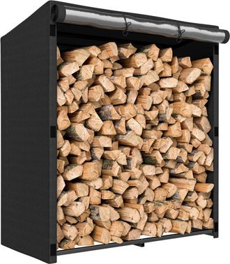 OUTSUNNY Estante De Le&ntilde;a Met&aacute;lico De Chimenea, Carga 300 Kg, Le&ntilde;ero Exterior Con Cubierta Impermeable 600d Oxford, Para Jard&iacute;n, Terraza, 140x70x154 Cm