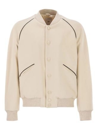 Pantaloni Torino piped-trim bomber jacket - men - Virgin Wool/Cashmere/Viscose - 46 - Neutrals