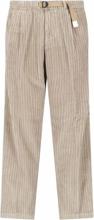 White Sand Vertical Ribbed Adjustable Waistband Straight-Leg Pants