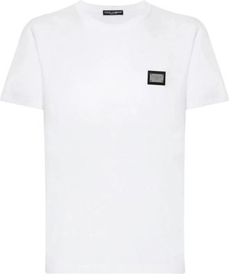 Dolce & Gabbana Zilverkleurige logoplaquette katoenen T-shirt - Heren - T-shirts - Wit - S - Katoen - Tops