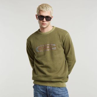 G-Star Destroyed G Logo Washed Sweater - Groen - Heren