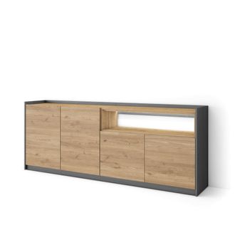 Skraut Home Aparador efecto madera roble y negro 207x37x80cm con led