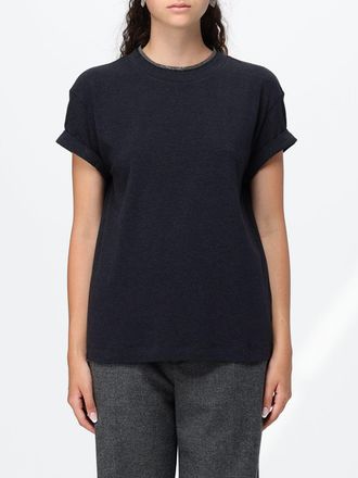 Brunello Cucinelli T-shirt girocollo in cotone stretch con monile ricamato