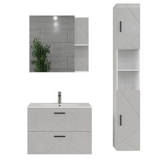 Vicco Set di mobili da bagno Irma, Bianco/bianco lucido, 4 parti, Vicco