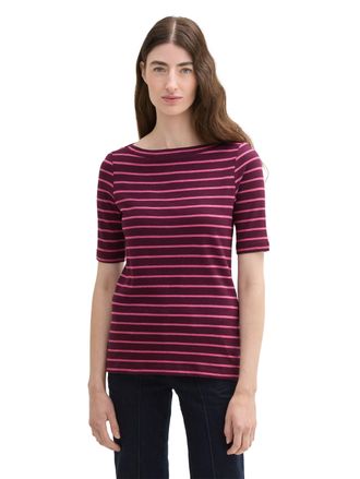 Tom Tailor T-Shirt TOM TAILOR, Damen, Gr. XL (42), lila (schwarz berry pink stripe), Single Jersey, Obermaterial: 100% Baumwolle, gestreift, regular fit, U-Boot-