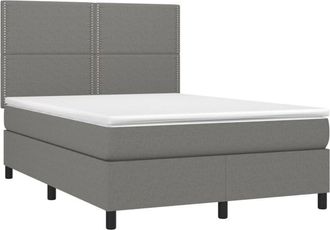 vidaXL Cama Box Spring Con Colch&oacute;n Tela Gris Oscuro 140x190 Cm Vidaxl