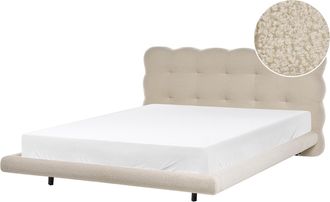 Beliani Cama De Boucl&eacute; Con Cabecero Con Capiton&eacute; 160 X 200 Cm Somier De L&aacute;minas Patas De Metal Beige Soulisse