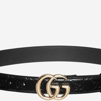 Gucci Womens Slim Gg Marmont Belt Black Cotton