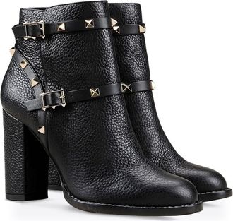 Generic Womens Elegant Chunky Block Heel Ankle Boots, Classic Round Toe Stud Decor Pull on Short Booties, Fall Winter Buckle Strap Rivet Party Work Dress Shoe