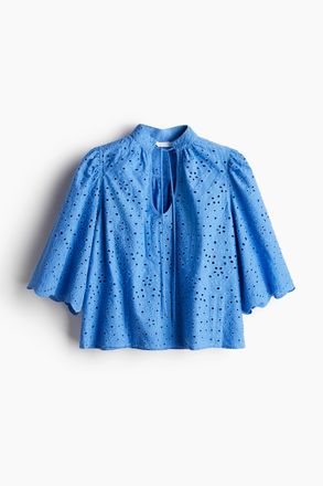 H&M Bluse mit Broderie Anglaise - Blau