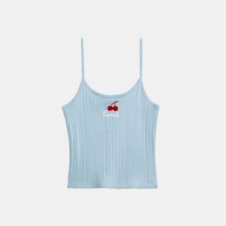Coach Womens Cherry Pointelle Tank - Dark Blue - Size X-Small