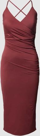 Jake*s Cocktailkleid in Wickeloptik mit Raffungen in Rostrot Melange, Gr&ouml;&szlig;e 46