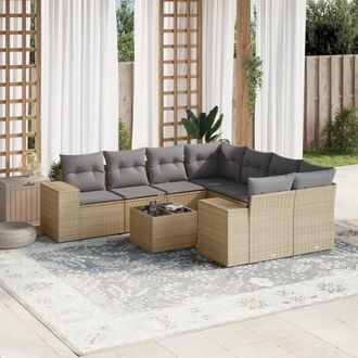 vidaXL Set De Sof&aacute;s De Jard&iacute;n 9 Pzas Con Cojines Rat&aacute;n Sint&eacute;tico Beige Vidaxl