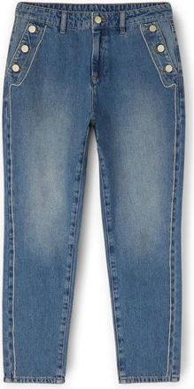 Motivi Jeans met knoopdetail en metalen ketting - Dames - Cropped Jeans - Blauw - M - Katoen - Jeans