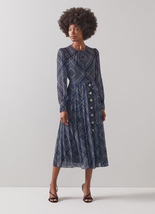 L.k. Bennett Womens Elena Dress, Navy/Cream - Size 12 UK