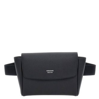 Ferragamo Black Hammered Calfskin Belt Bag