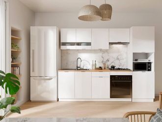 Vente-Unique Complete Kitchen Set + Tower Unit - White & Natural - CARMEO in Light Oak