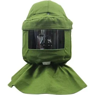 OEM Casco Professionale Per Sabbiatura Con Sciarpa Integrata E Parapolvere Verde - Protezione Completa Di Viso E Testa