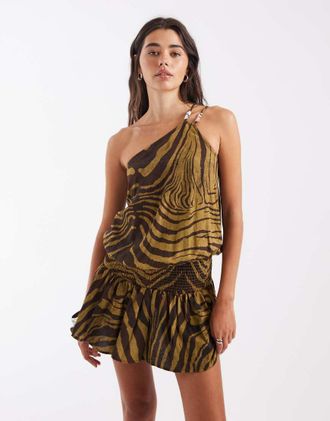 Asos vestito mini monospalla con manica a campana-Multicolore