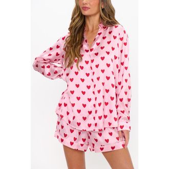 Show me your Mumu Early Riser PJ Set in Pink Queen Of Hearts Silky at Nordstrom, Size X-Small