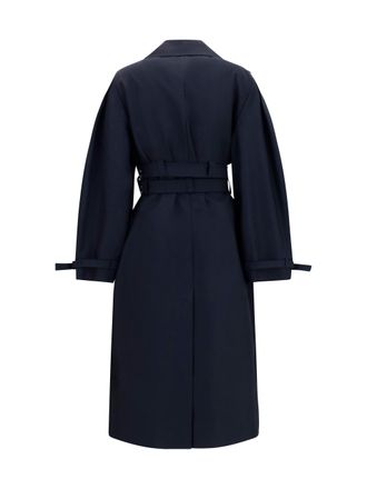 Ganni Womens Double-Breasted Cotton Trench Coat With Double Belt Black
