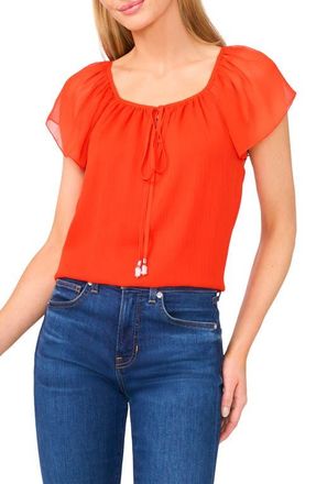 CeCe by Cynthia Steffe Scoop Neck Flutter Sleeve Top in Fiery Red at Nordstrom, Size X-Large