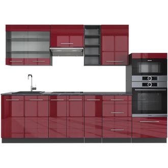 Vicco Cucina componibile Fame-Line, Bordeaux lucido/antracite, 280 cm senza piano di lavoro