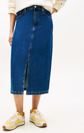 Tommy Hilfiger Jeansrock TOMMY HILFIGER DNM EMI MIDI STRAIGHT SKIRT HW, Damen, Gr. 34, emi, Web, Obermaterial: 100% Baumwolle, unifarben, straight fit wadenlang, R&ouml;c