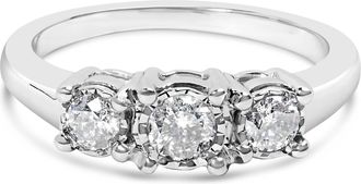 House of Brilliance 14K White Gold 1/2 Cttw Miracle Set Round Lab Grown Diamond Three Stone Illusion Plate Ring