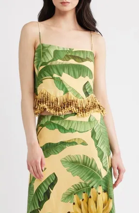 Farm Rio Botanical Fruit Print Beaded Fringe Top in Fruit Leaves Banana at Nordstrom, Size Xx-Small